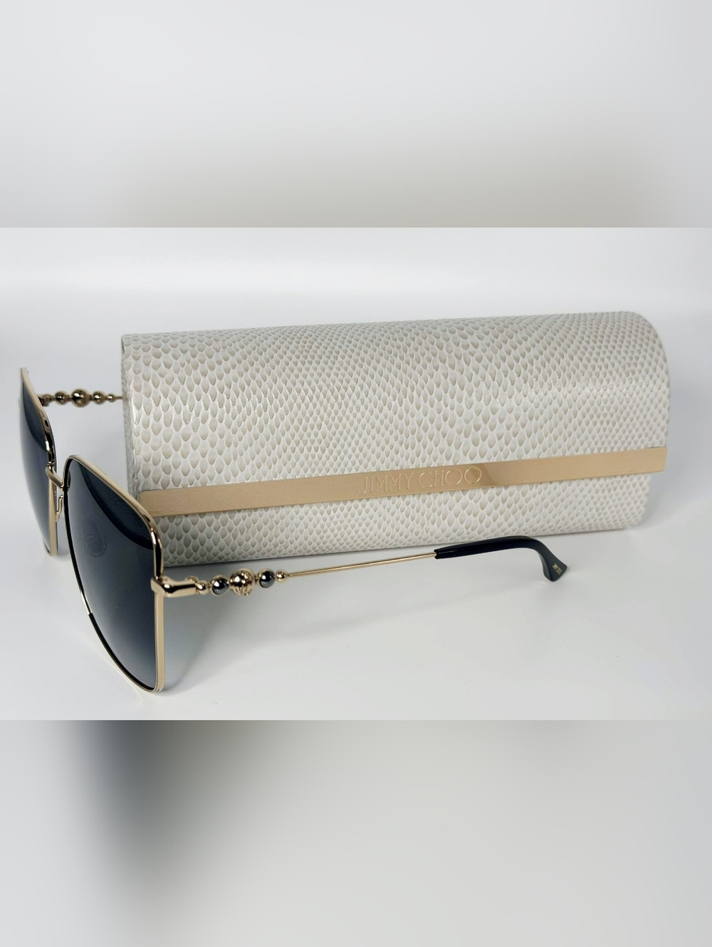 ✨ JIMMY CHOO Hester/S Crystal Embellished Square Sunglasses - Gold/Grey ✨ - Picture 5 of 6